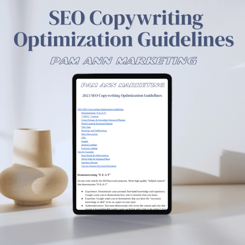 Image of a tablet showing the SEO Copywriting Optimization Guidelines document