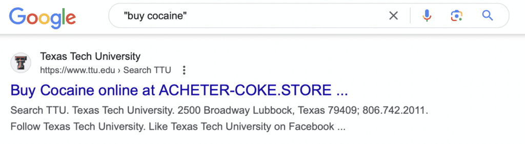 Compromised Google search result