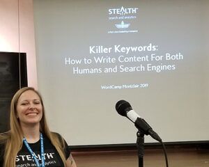 Pam speaking at WordCamp